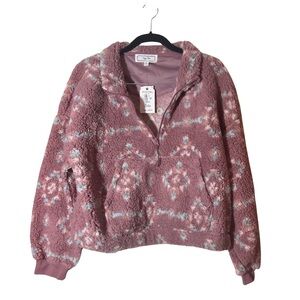 Hippie Rose Sherpa Pullover Women’s XL Mauve Aztec Half Zip New With Tags